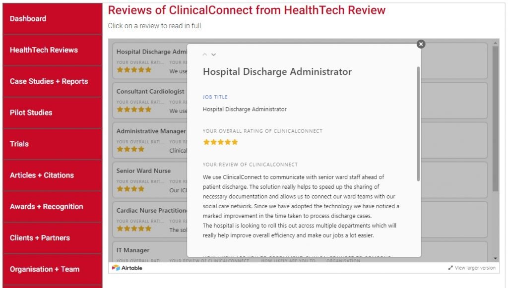 HealthTech Review - Dashboard View